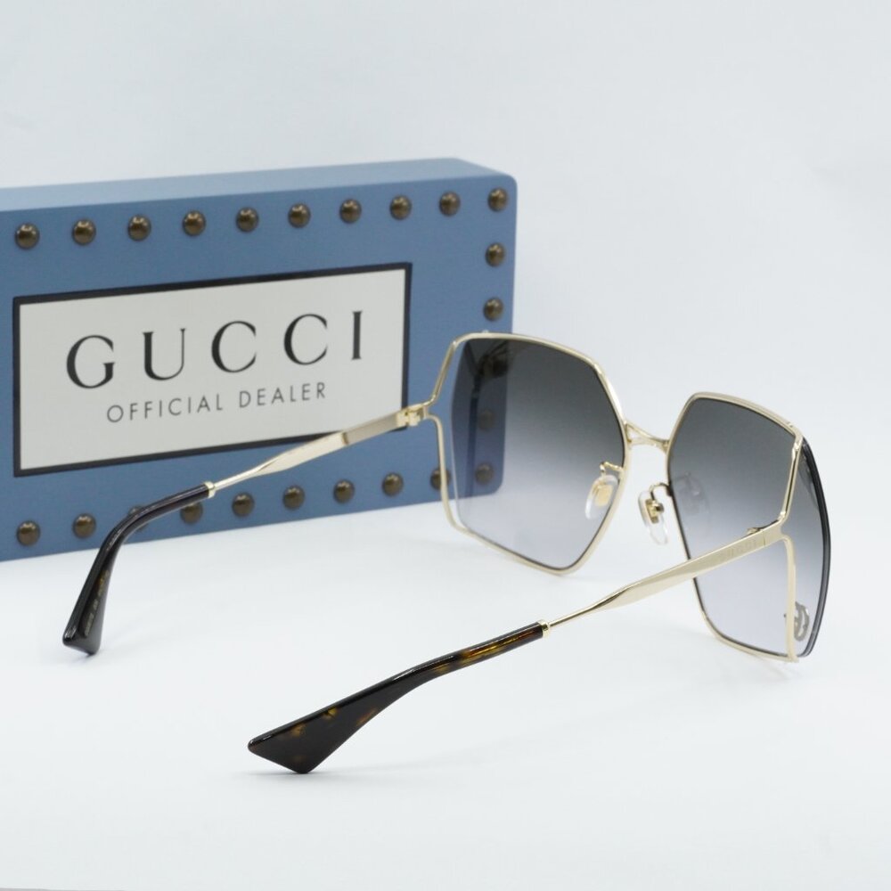 Gucci GG0817S 006 Geometric Sunglasses - Gold\Grey - Picture 9 of 10